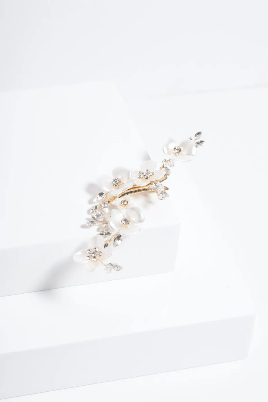 Jon Richard Gold Plated White Floral And Crystal Hair Slide