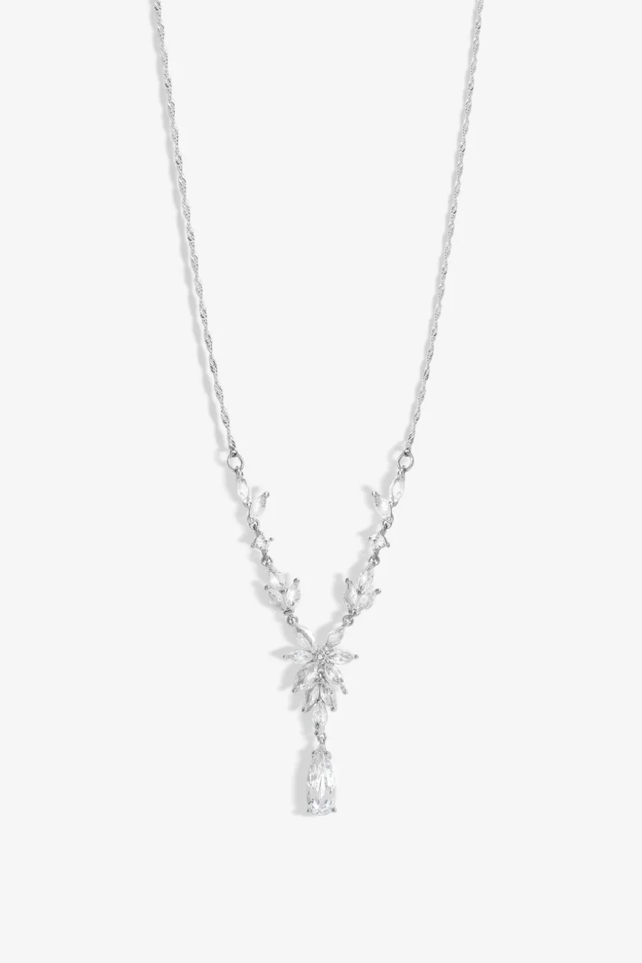 Jon Richard Rhodium Plated Cubic Zirconia Floral Y Necklace