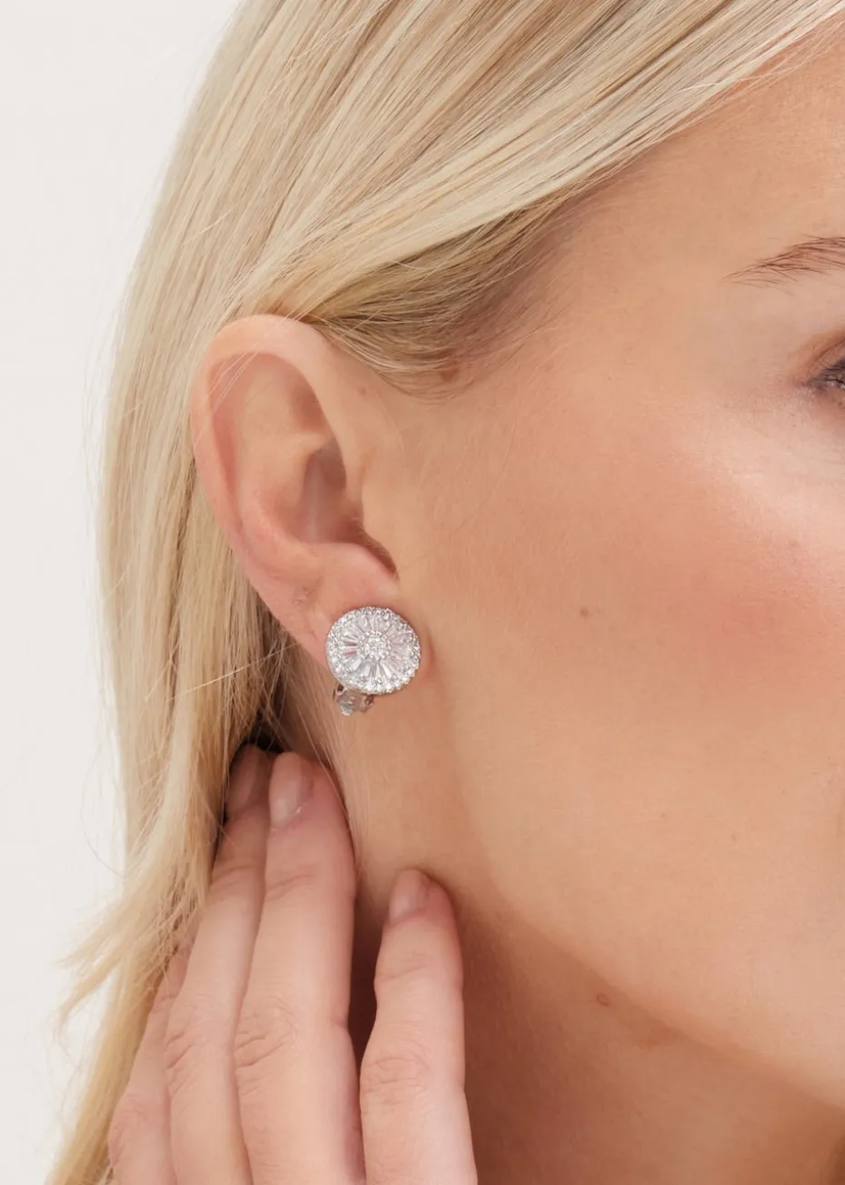Jon Richard Silver Plated Cubic Zirconia Baguette Stud Clip Earrings
