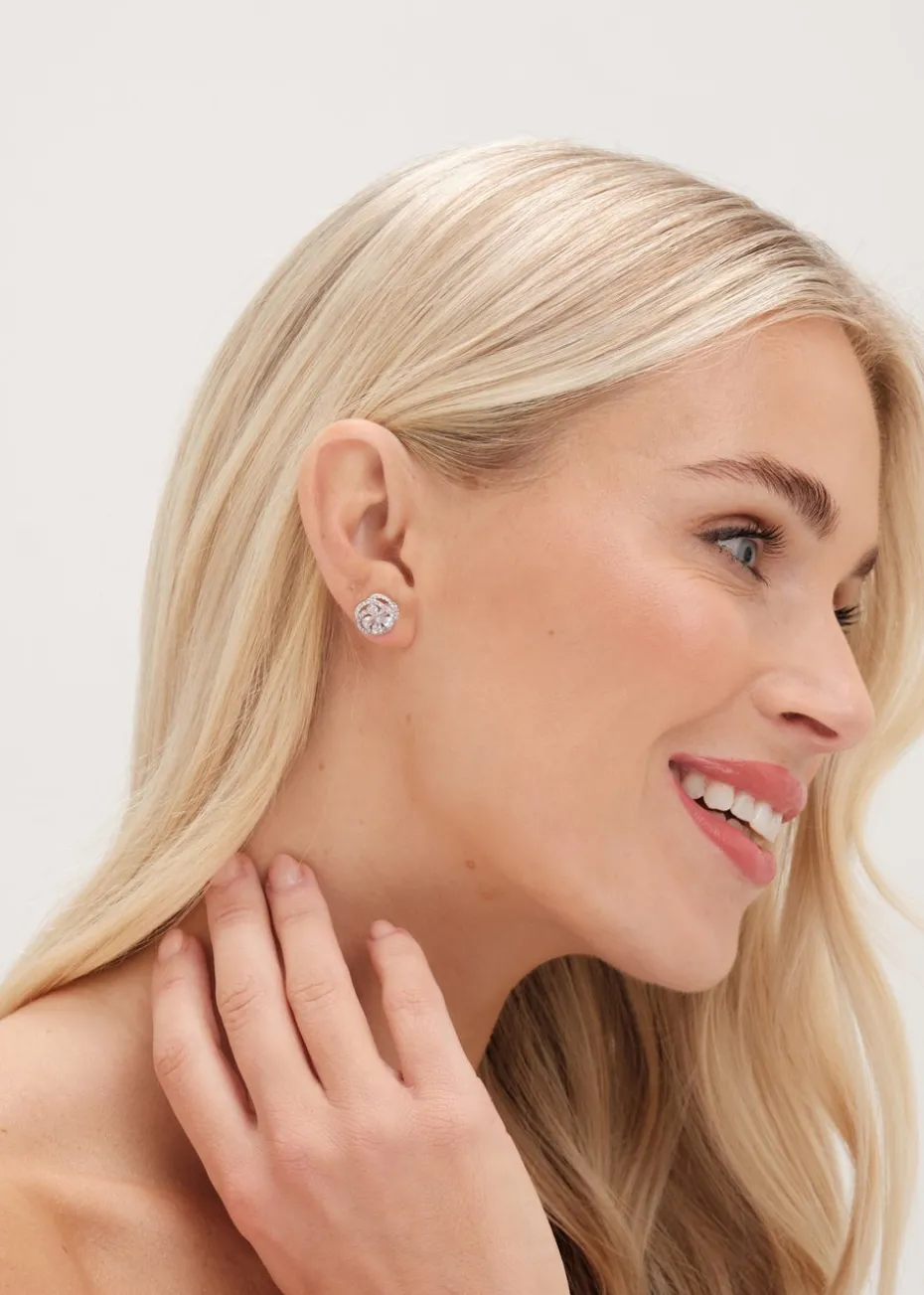 Jon Richard Silver Plated Cubic Zirconia Flower Stud Earrings