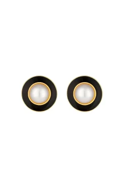 Jon Richard Vintage Inspired Gold Plated Pearl And Enamel Clip Earrings