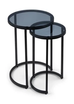 Julian Bowen Black Round Nesting Side Tables Smoked Glass (55 x 40 x 40cm)
