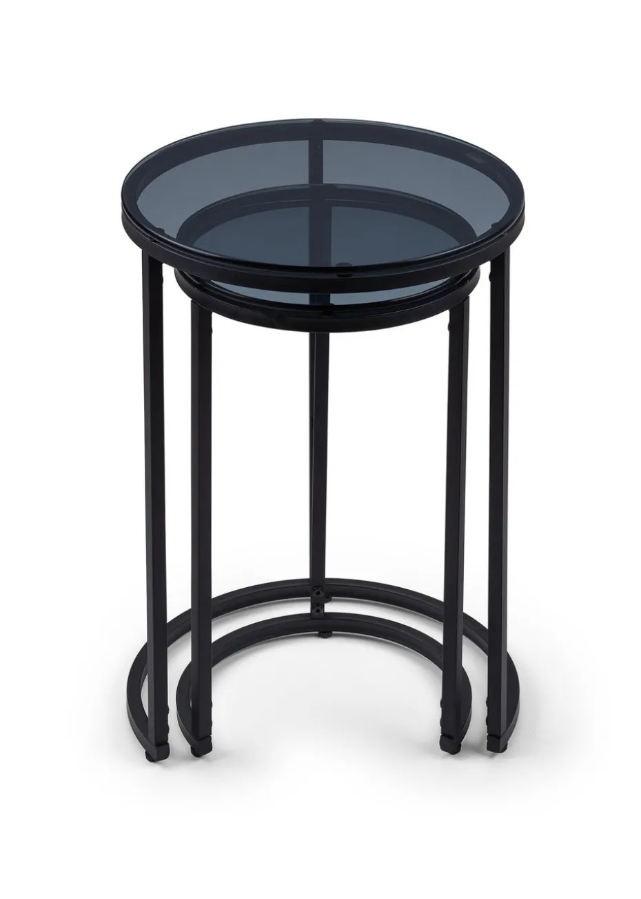 Julian Bowen Black Round Nesting Side Tables Smoked Glass (55 x 40 x 40cm)