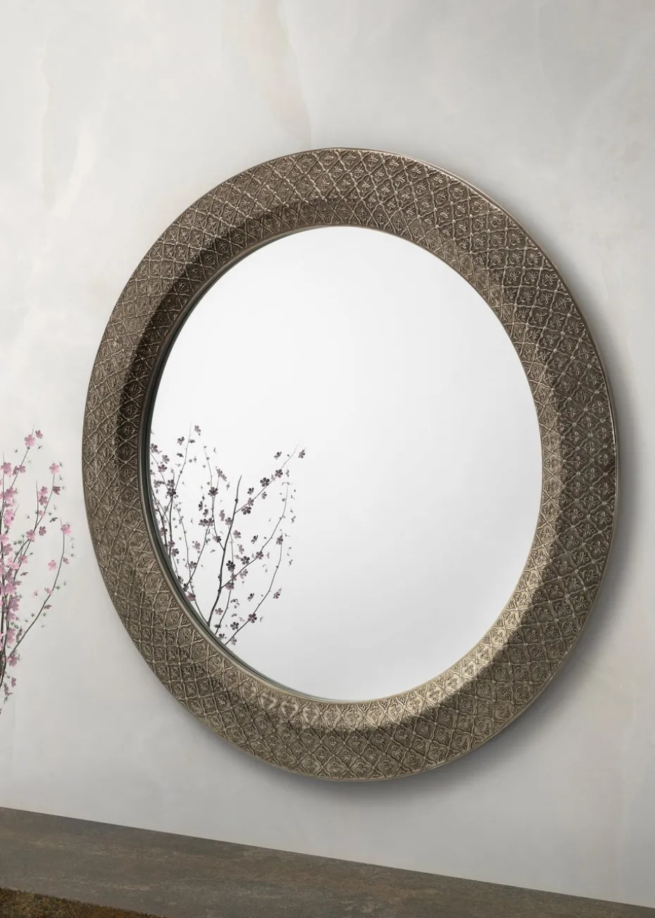 Julian Bowen Cadence Large Round Pewter Wall Mirror (80 x 80 x 3cm)