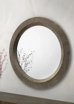 Julian Bowen Cadence Large Round Pewter Wall Mirror (80 x 80 x 3cm)
