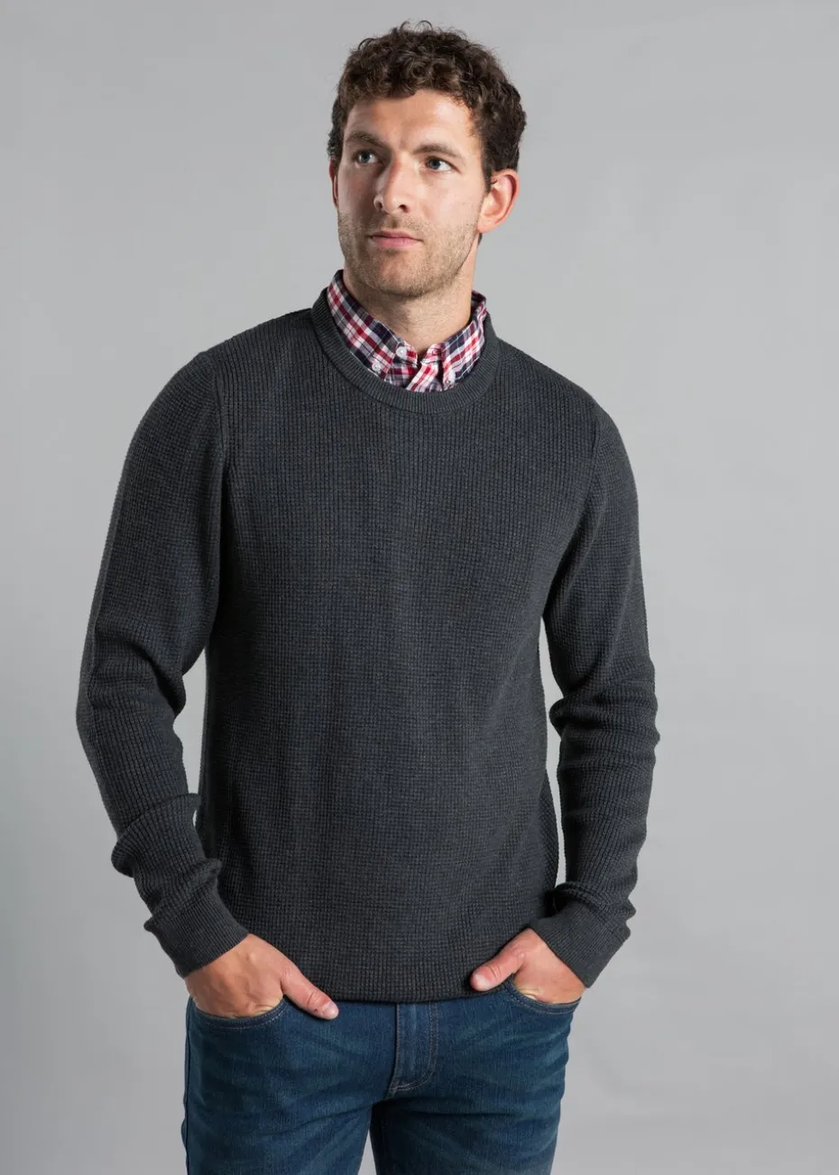 Kensington Eastside Charcoal Mock Checked Shirt Crew Neck Jumper