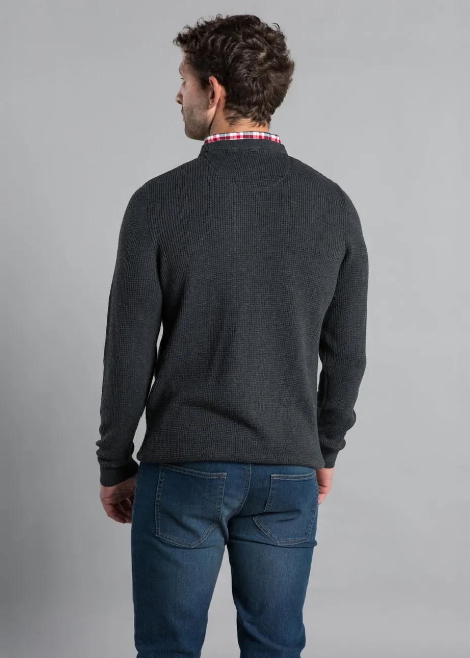 Kensington Eastside Charcoal Mock Checked Shirt Crew Neck Jumper