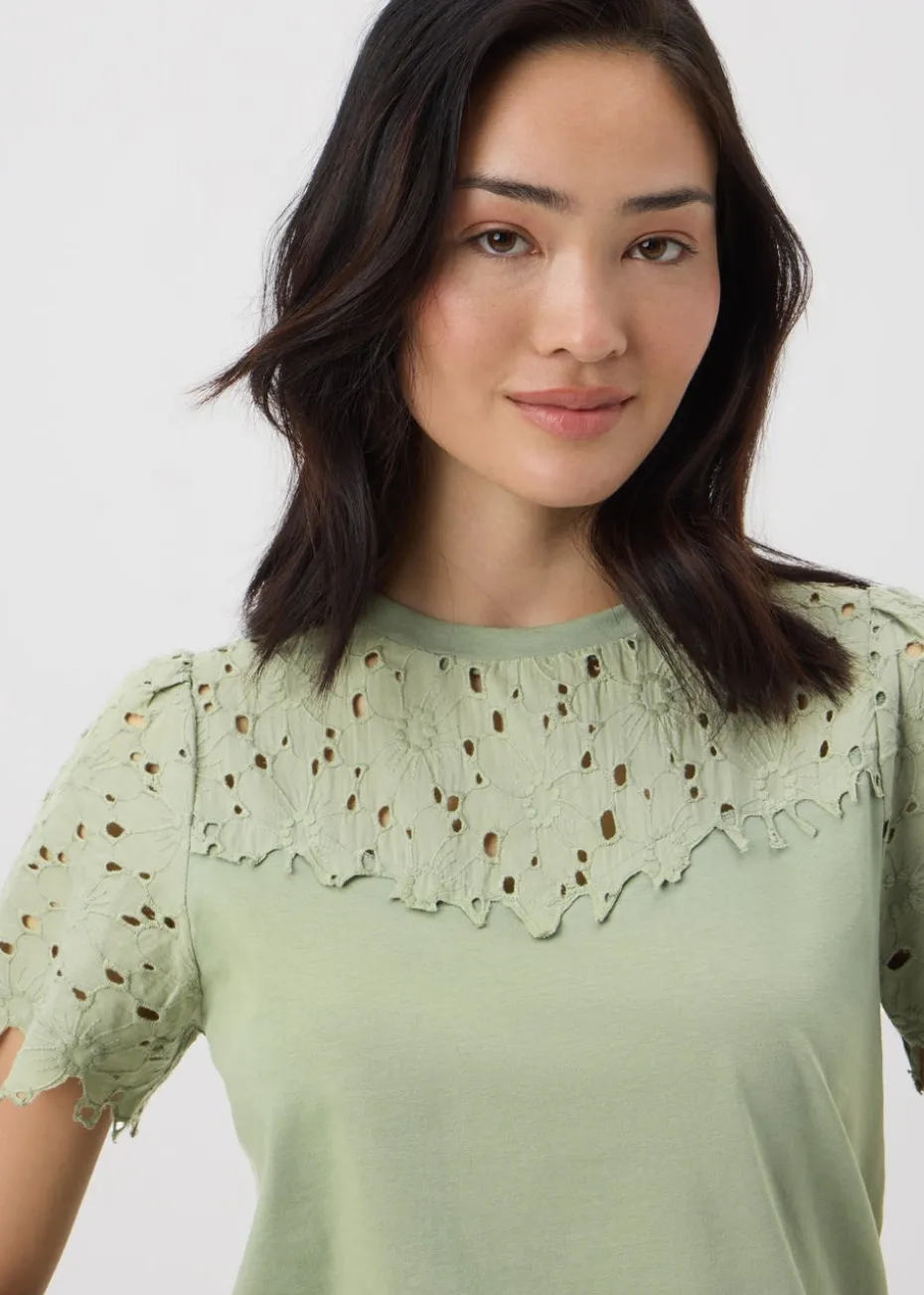 Khaki Floral Lace T-Shirt