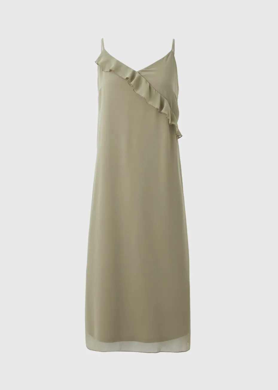 Khaki Frill Strappy Midi Dress