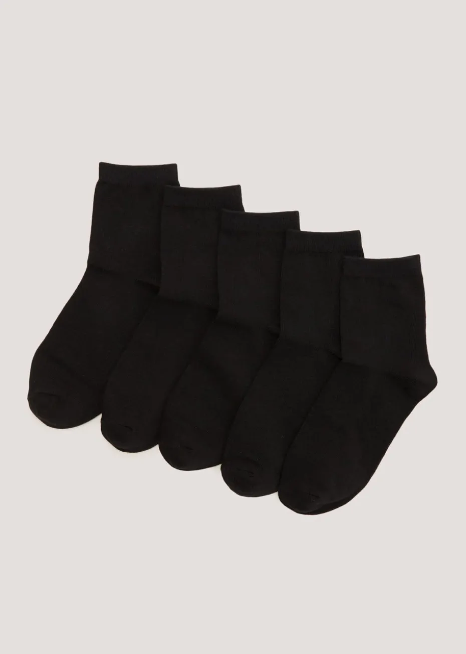 Kids 5 Pack Black Ankle Socks (Younger 6-Older 5.5)