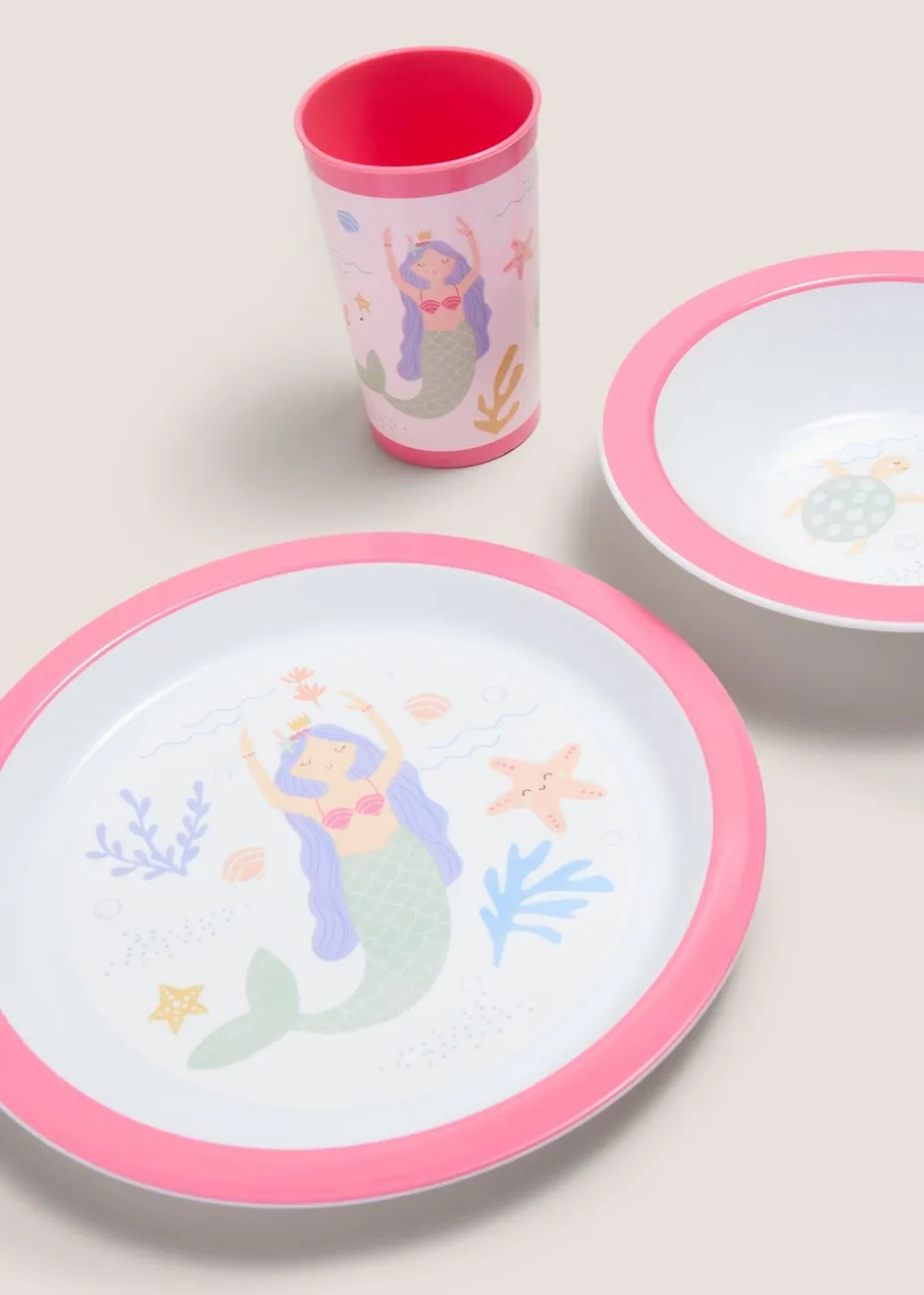 Kids Pink 3 Piece Mermaid Dinner Set