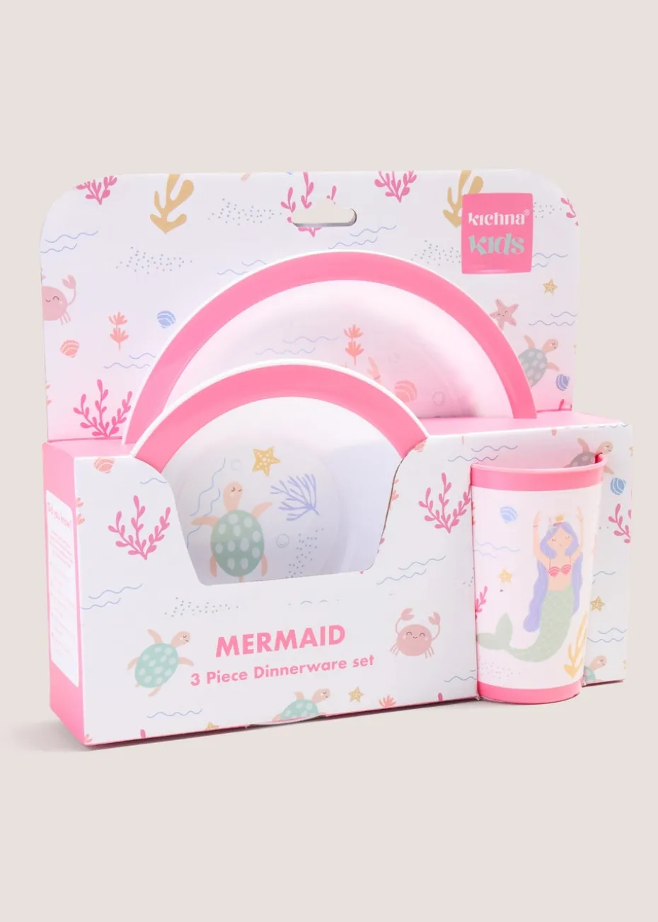 Kids Pink 3 Piece Mermaid Dinner Set