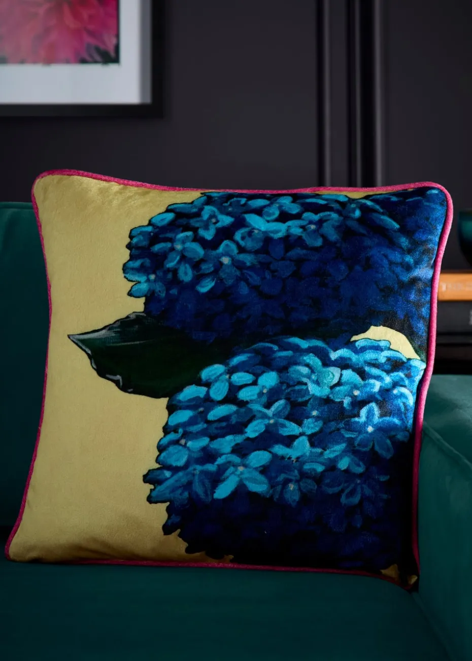Laurence Llewelyn-Bowen Hiyah Hydrangea Velvet Green Filled Cushion