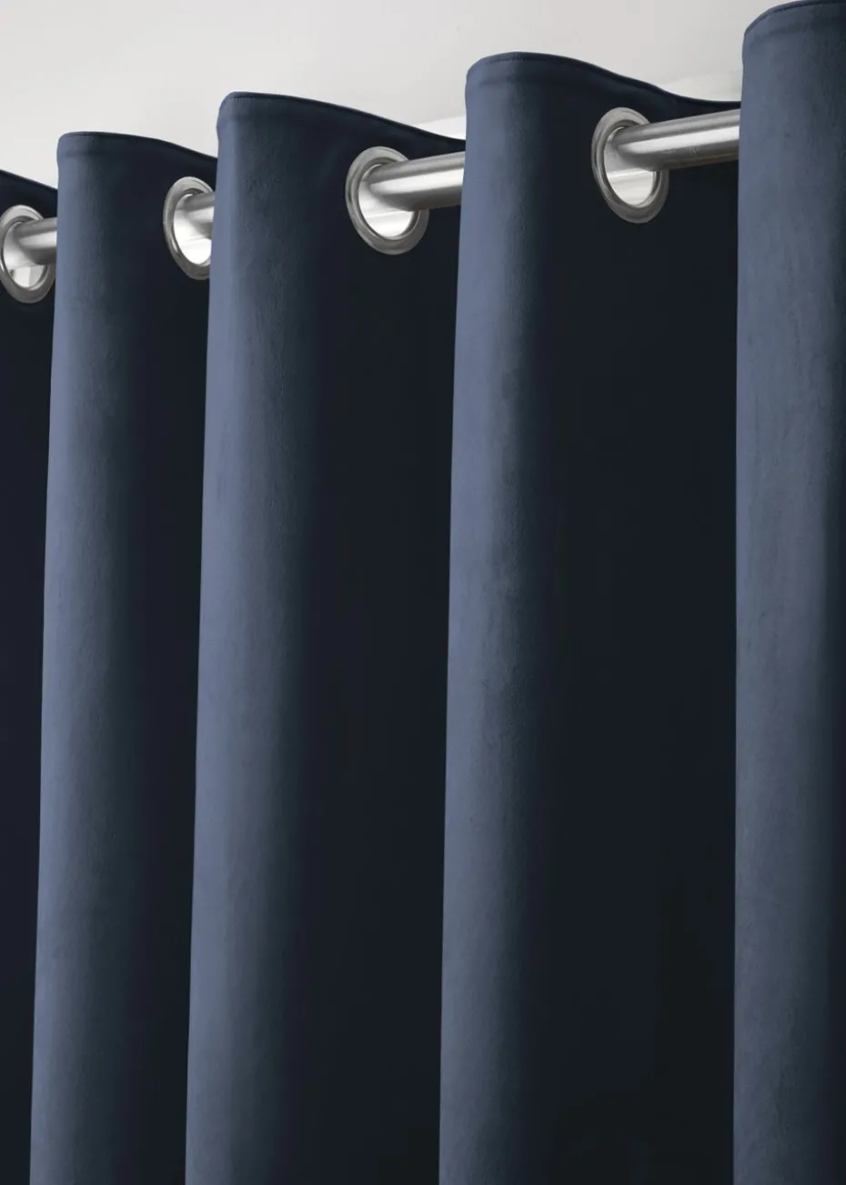 Laurence Llewelyn-Bowen Montrose Velvet Blackout Navy Eyelet Curtains