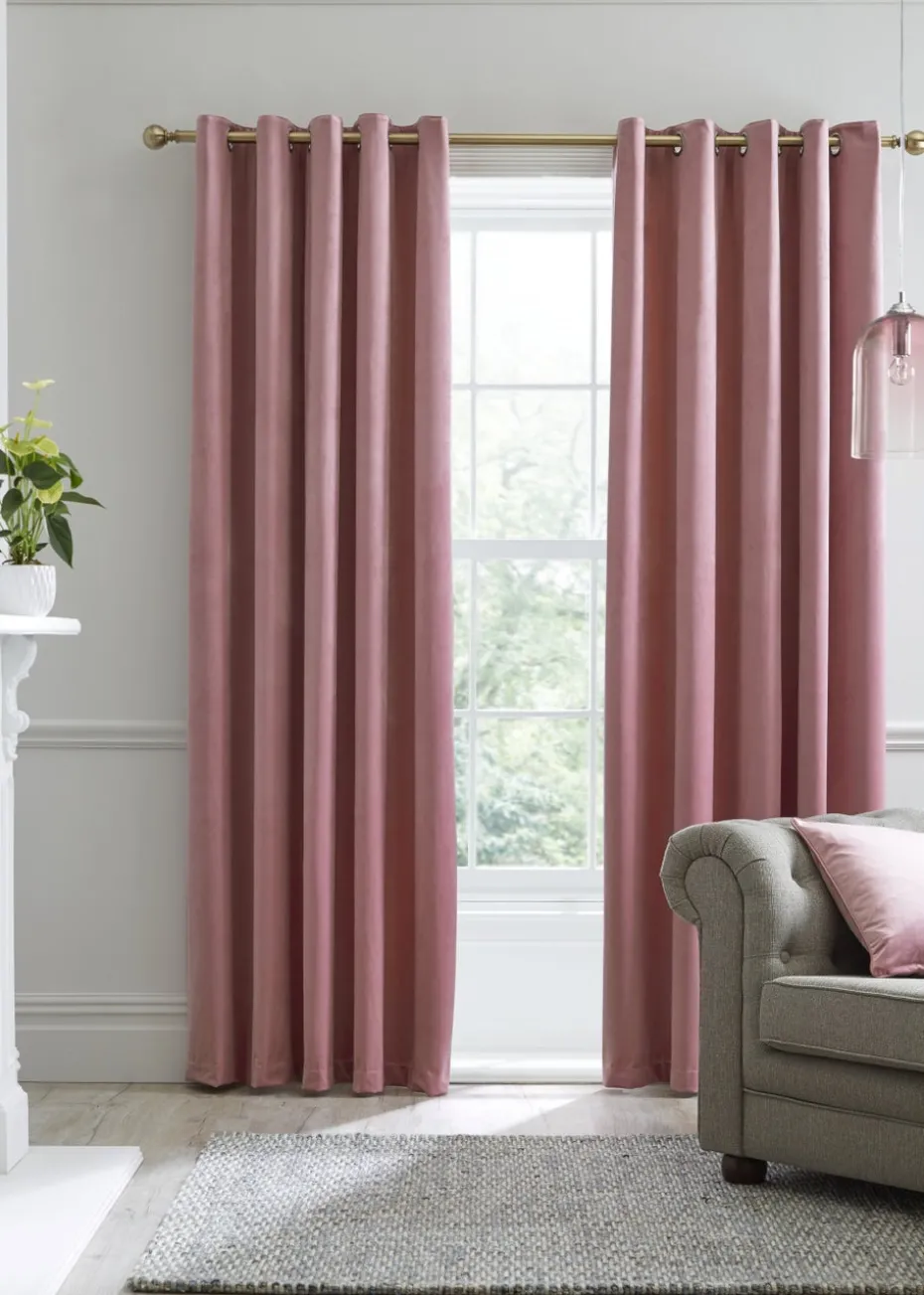 Laurence Llewelyn-Bowen Montrose Velvet Blackout Pink Eyelet Curtains