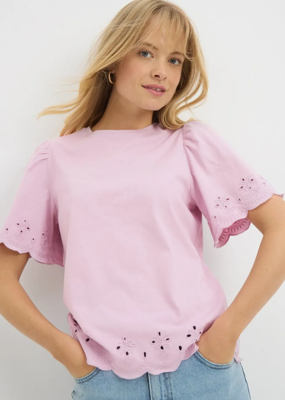 Lilac Floral Cut Out T-Shirt