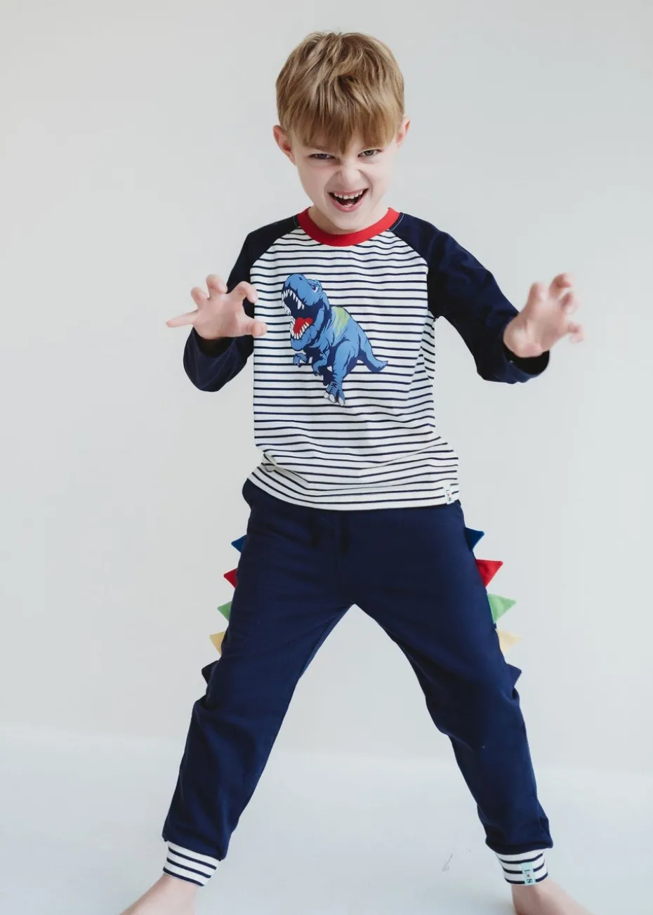 Lilly & Sid Navy Dinosaur Applique Joggers (6 Months- 8 Years)