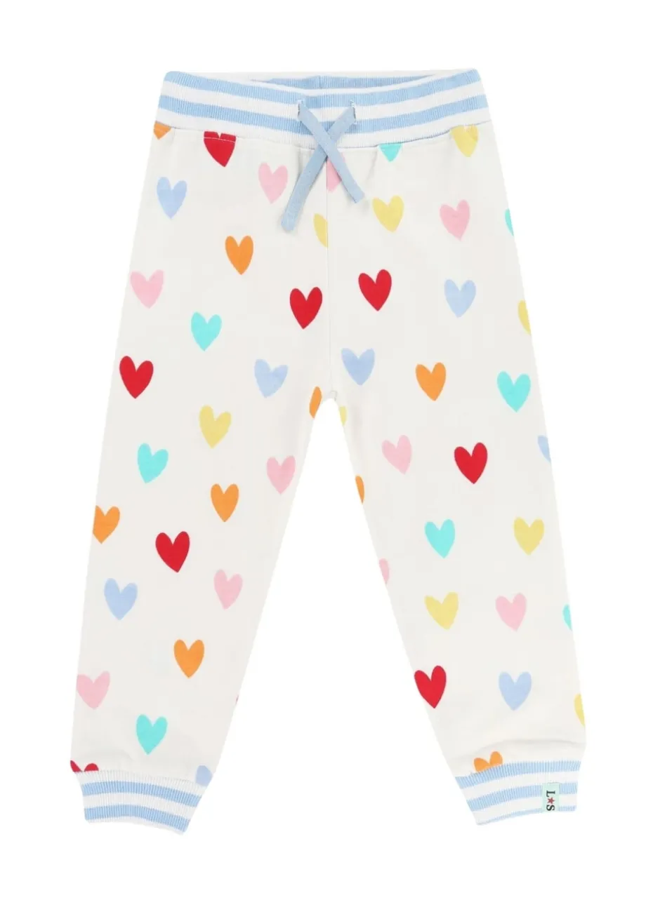 Lilly & Sid White Heart Print Joggers (12 Months- 8 Years)