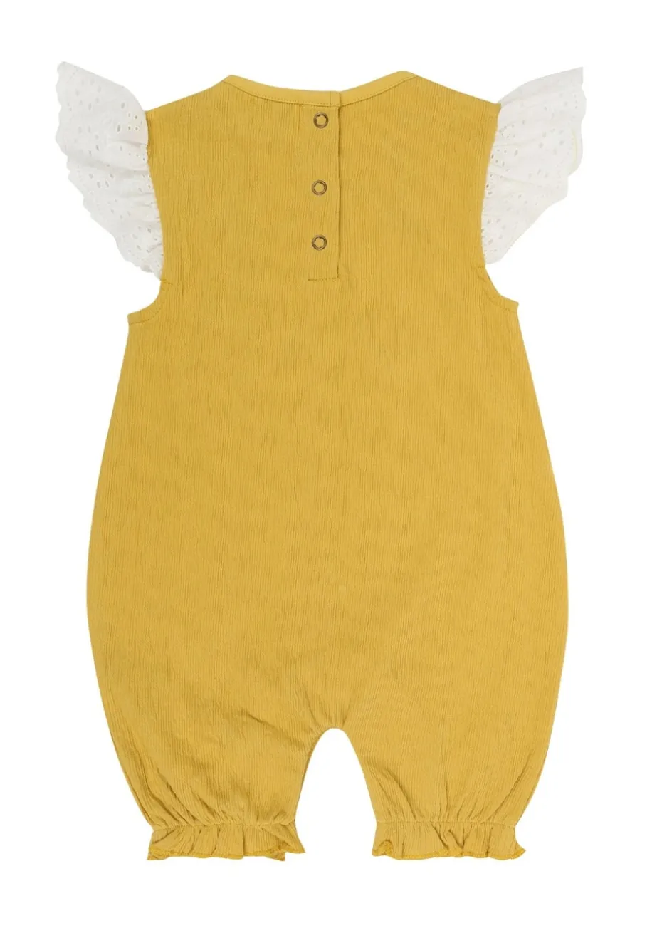 Lilly & Sid Yellow Floral Applique Romper (0- 24 Months)