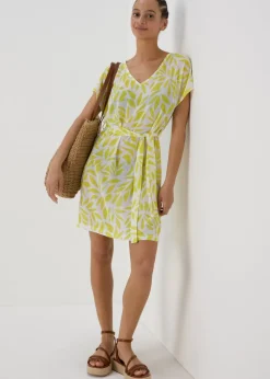 Lime Leaf Print Jersey Kaftan