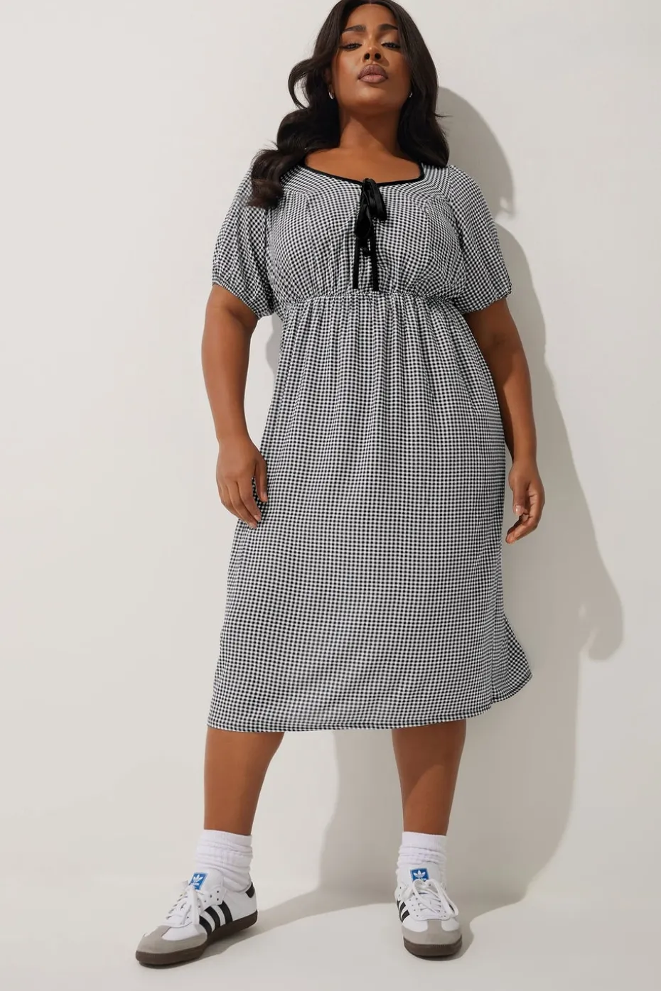 Limited Collection Curve Black & White Check Bow Front Midi Dress