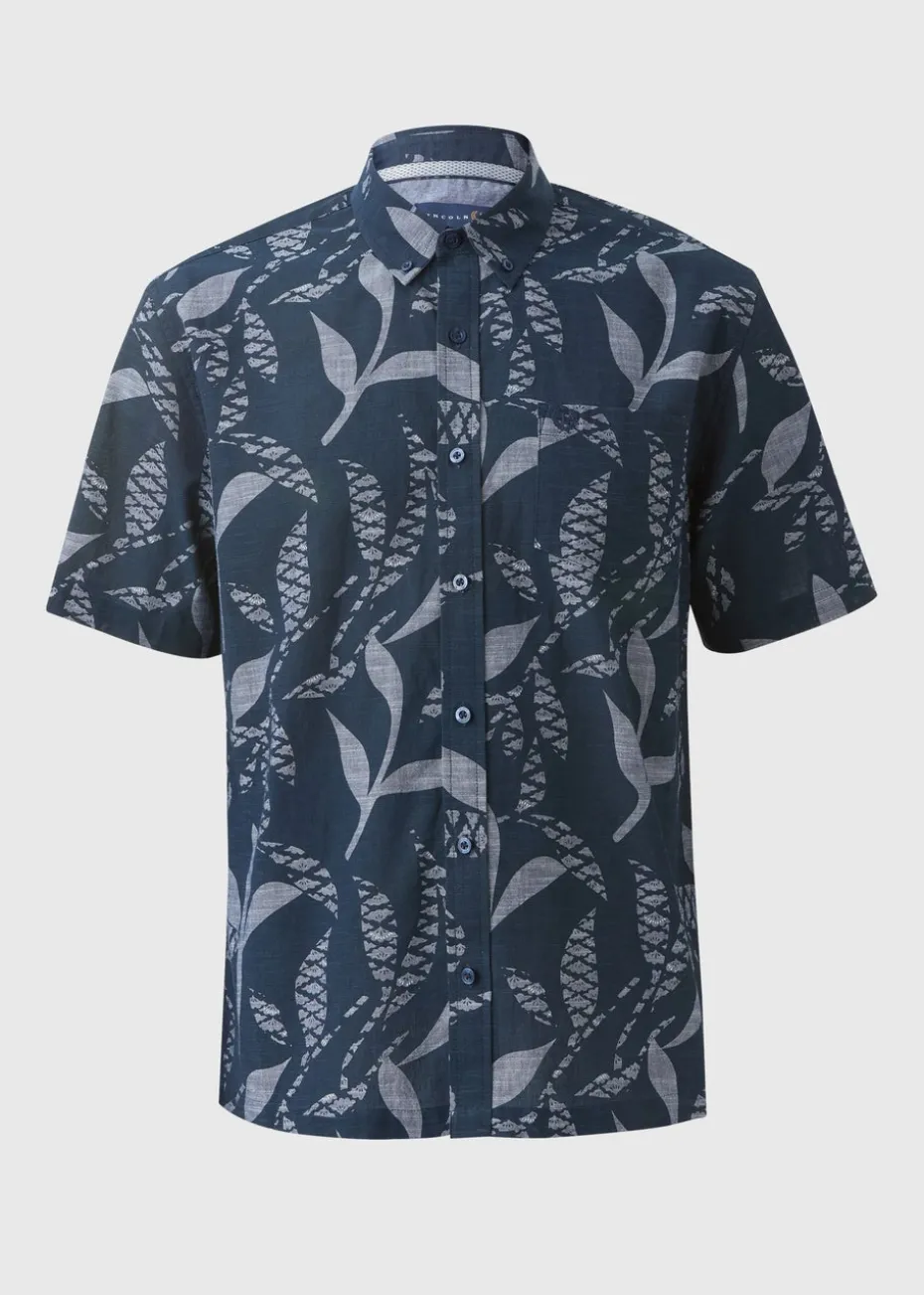 Lincoln Navy Chambray Print Shirt