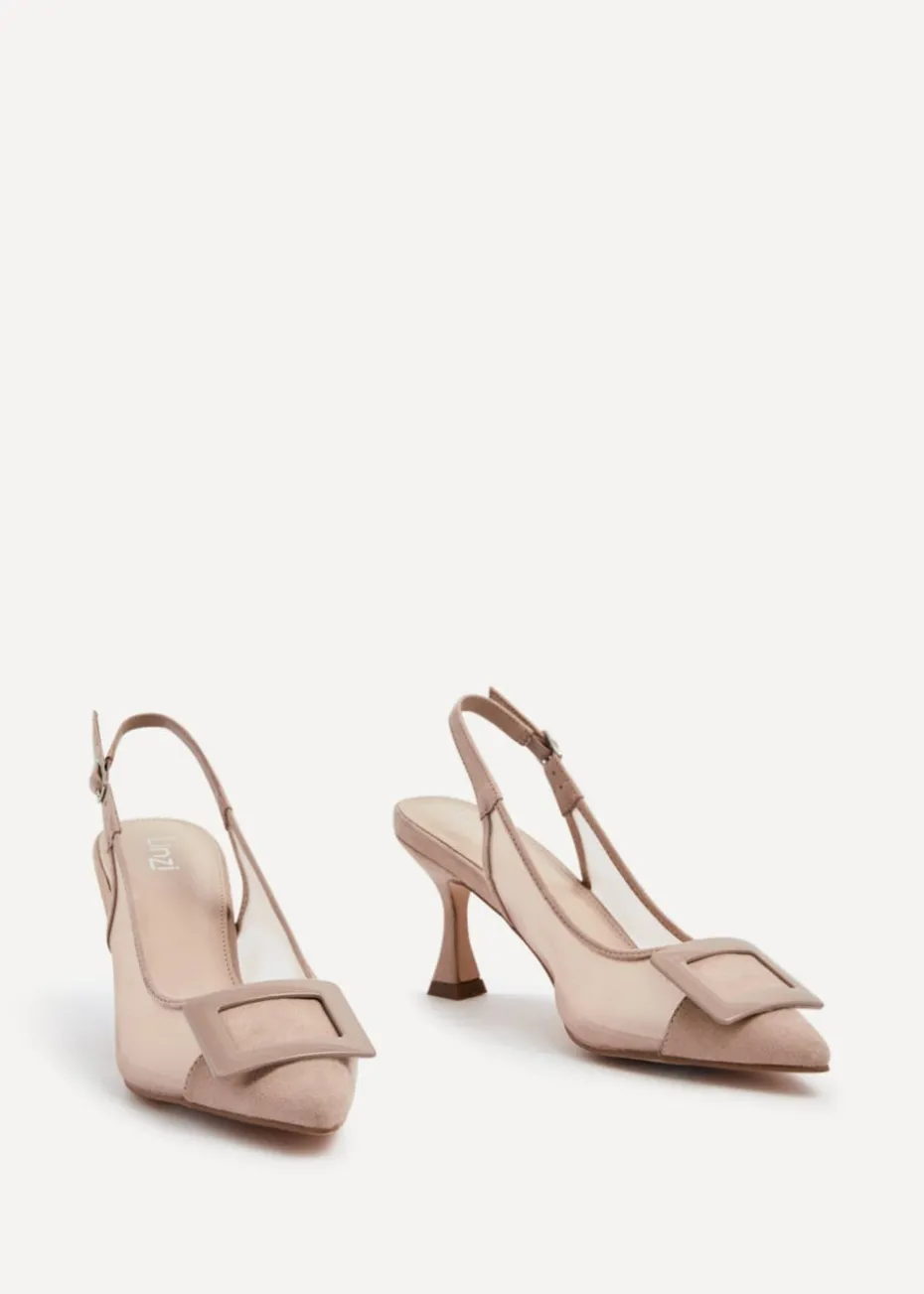 Linzi Ace Nude Faux Suede & Mesh Court Heel