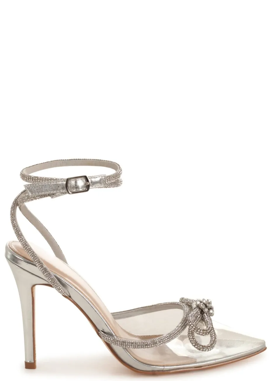 Linzi Azure Silver Perspex Double Bow Embellished Court Heel