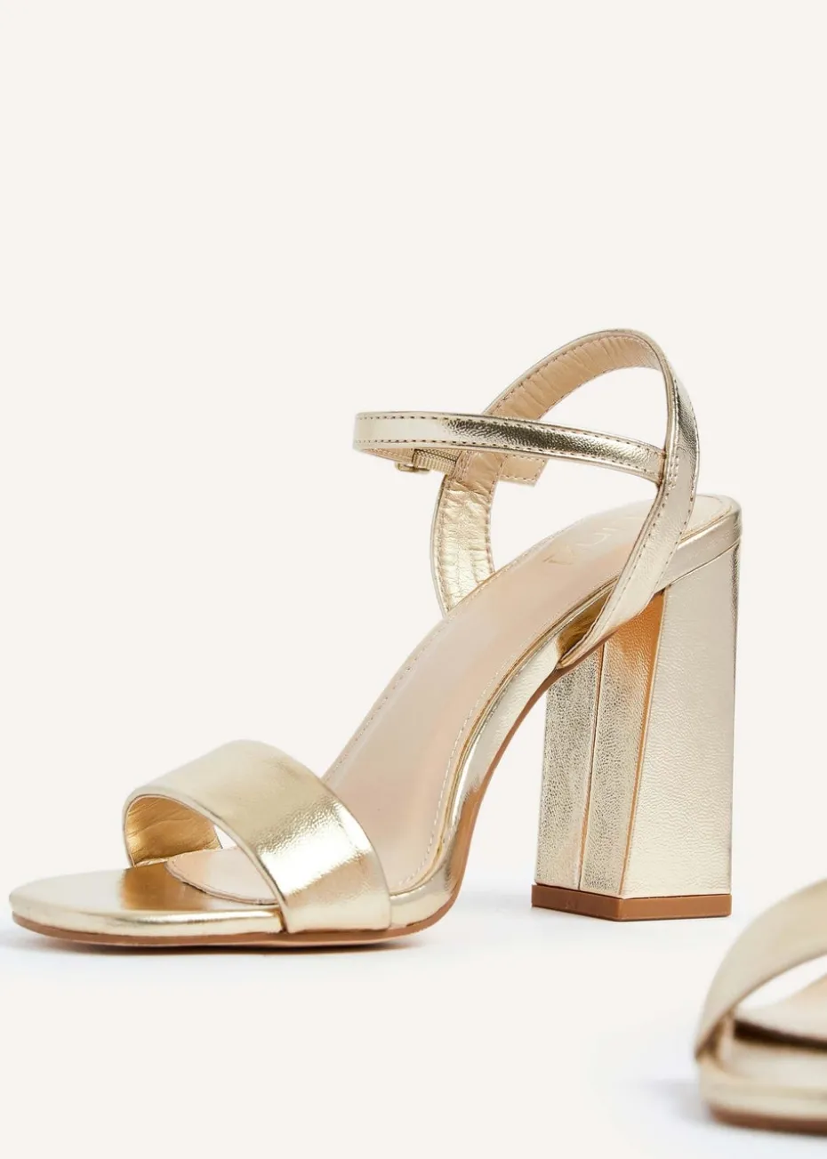 Linzi Beverley Gold Faux Leather Block Heeled Sandal