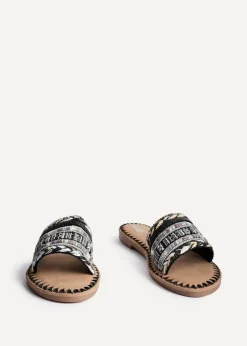 Linzi Carel Black Woven Embellished Flat Sandals