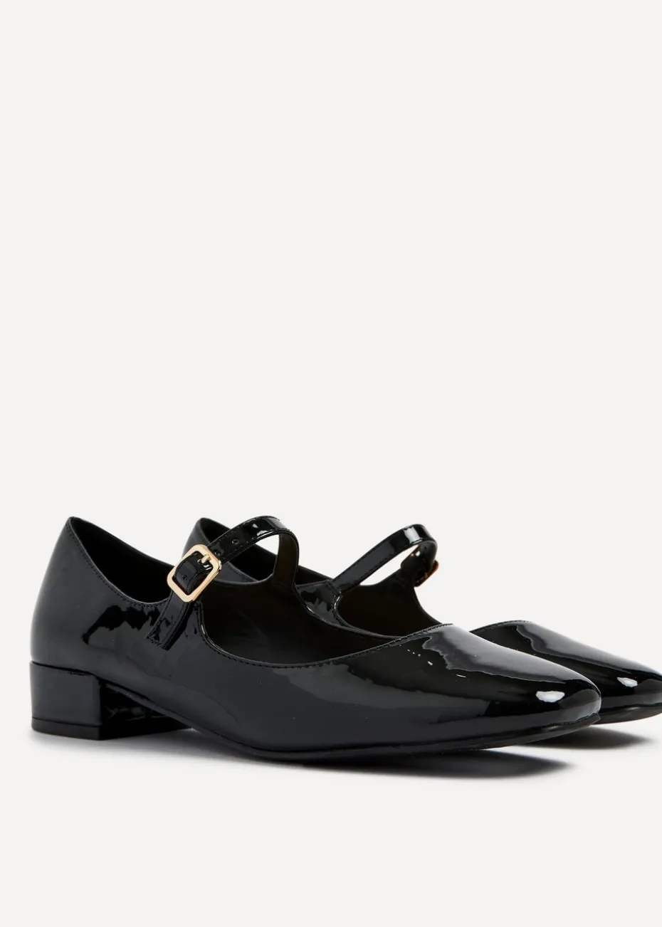 Linzi Carley Black Faux Patent Leather Low Block Court Shoe