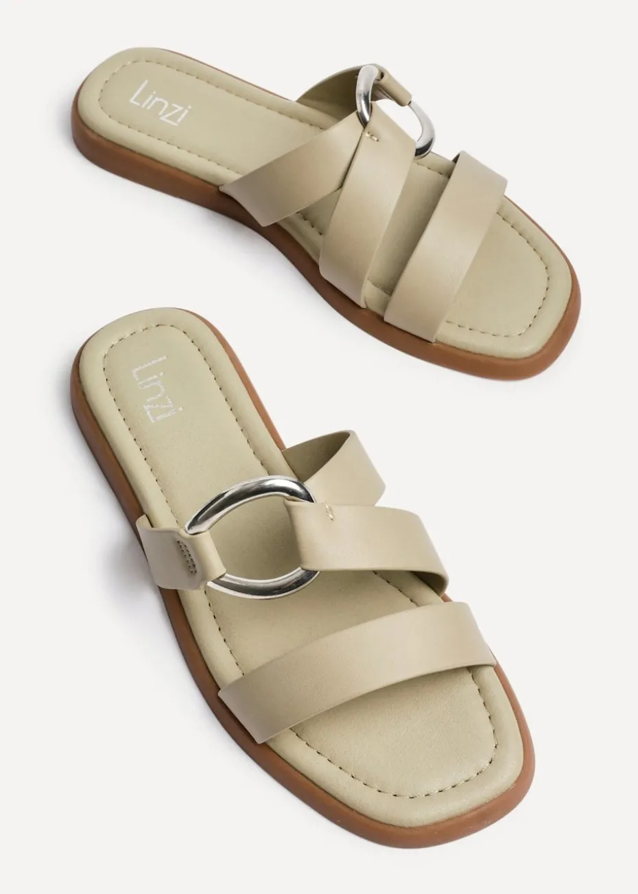 Linzi Cassandra Sage Green Faux Leather Double Strap Sandal