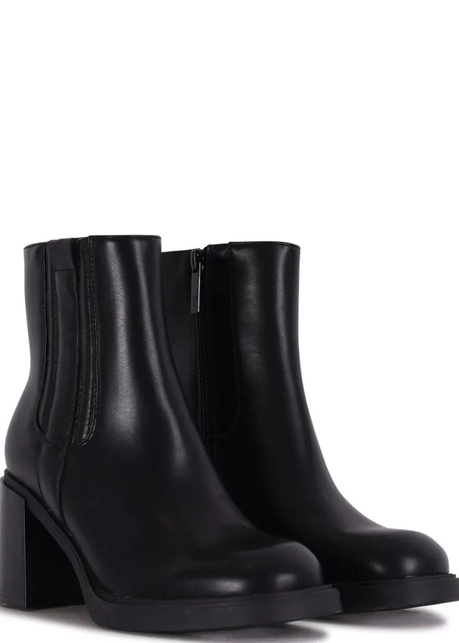Linzi Cheska Black Faux Leather Block Heeled Ankle Boot