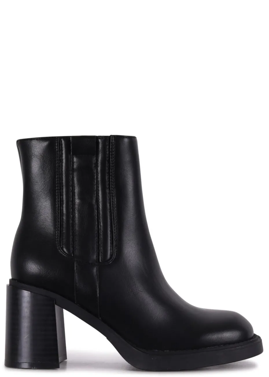 Linzi Cheska Black Faux Leather Block Heeled Ankle Boot