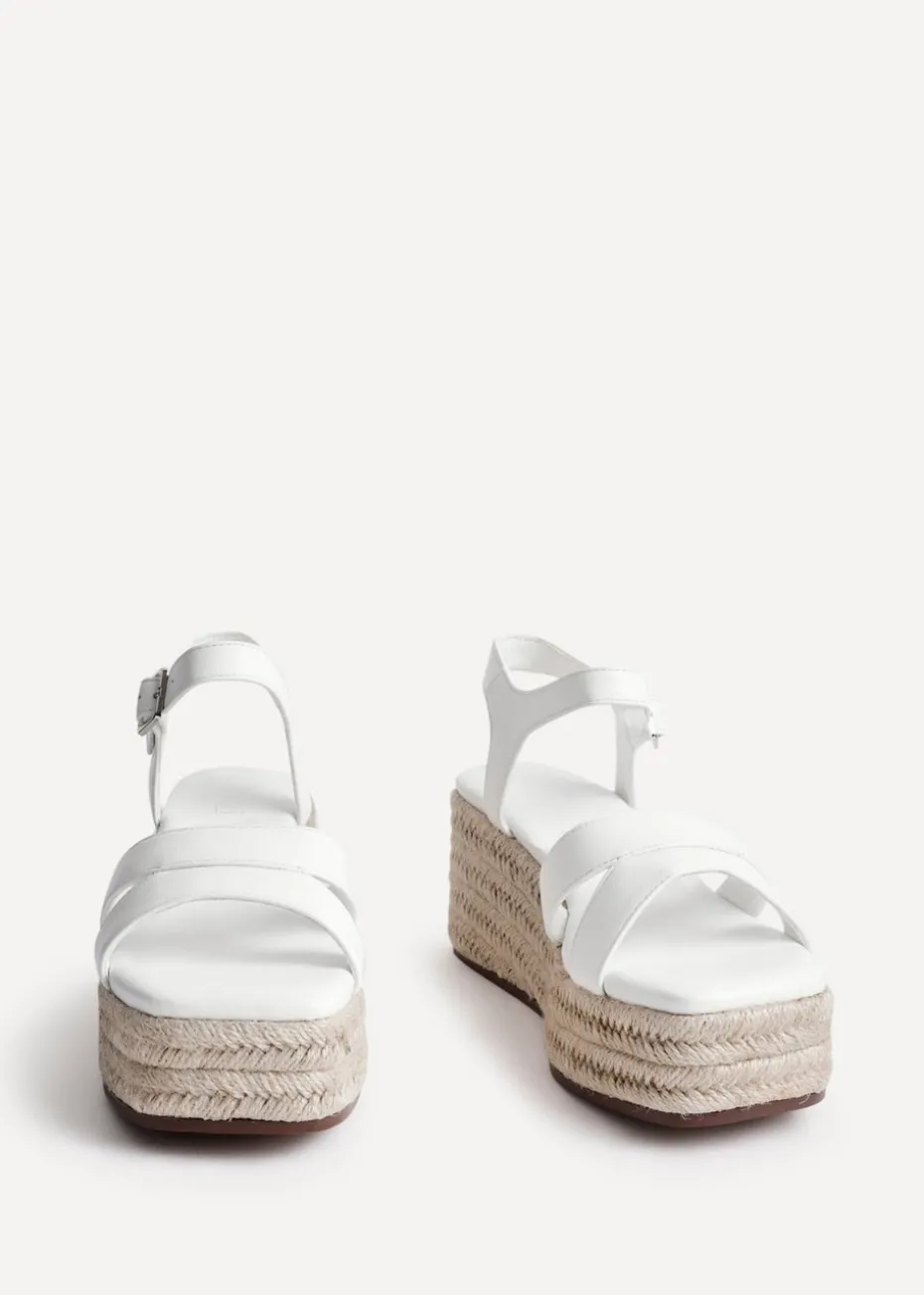 Linzi Contour White Faux Leather Flatform Two Part Sandal
