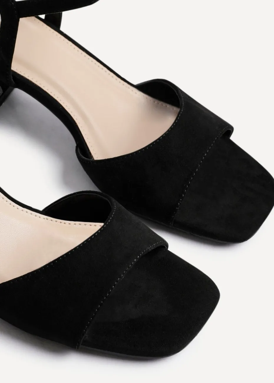 Linzi Darlene Black Faux Suede Low Block Heeled Sandals