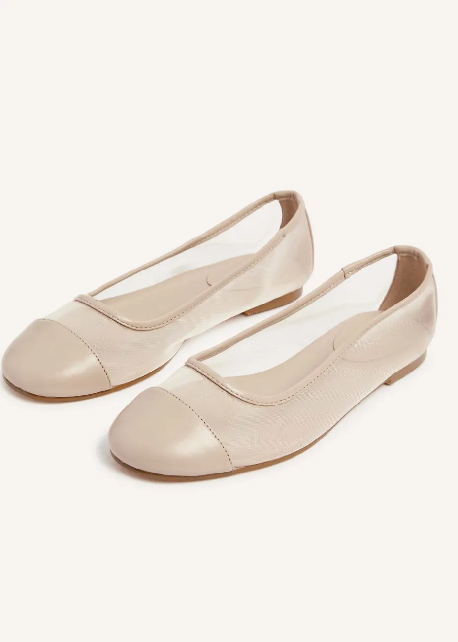 Linzi Elara Nude Mesh & Faux Leather Mary Jane Pump