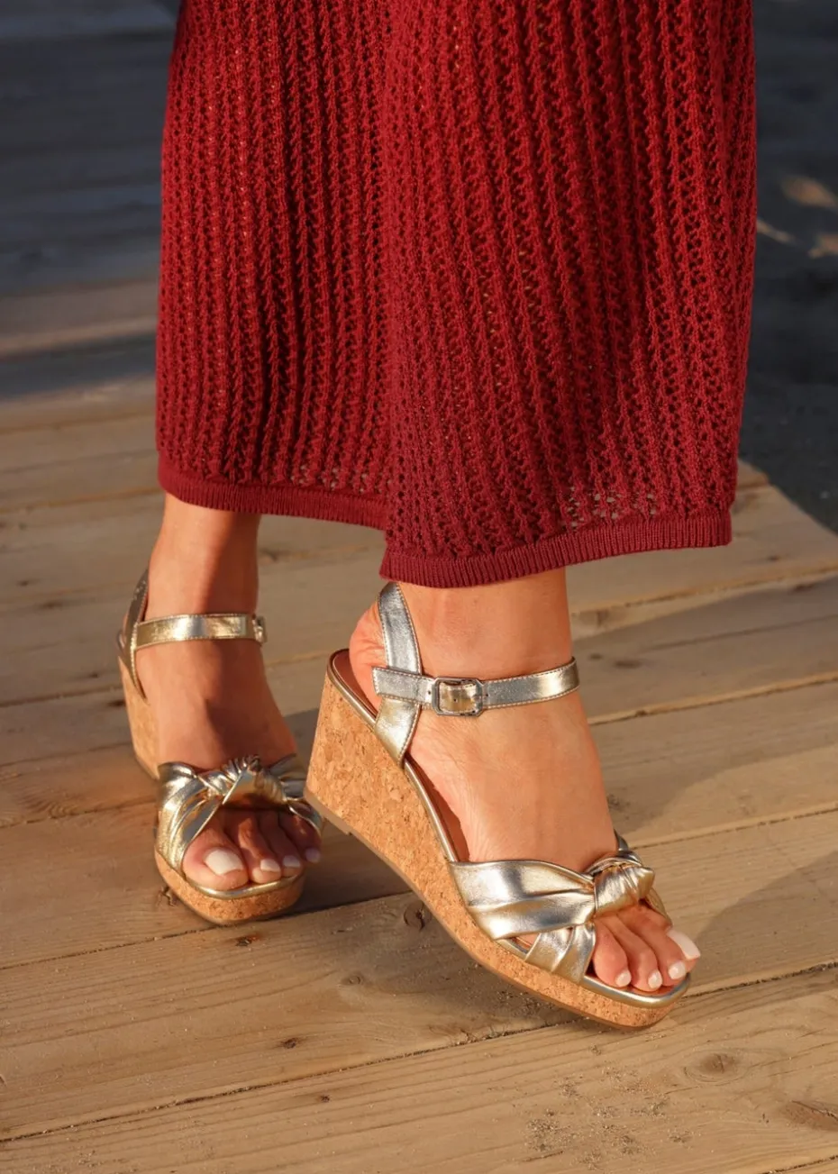 Linzi Elyah Gold Faux Leather Cork Wedge