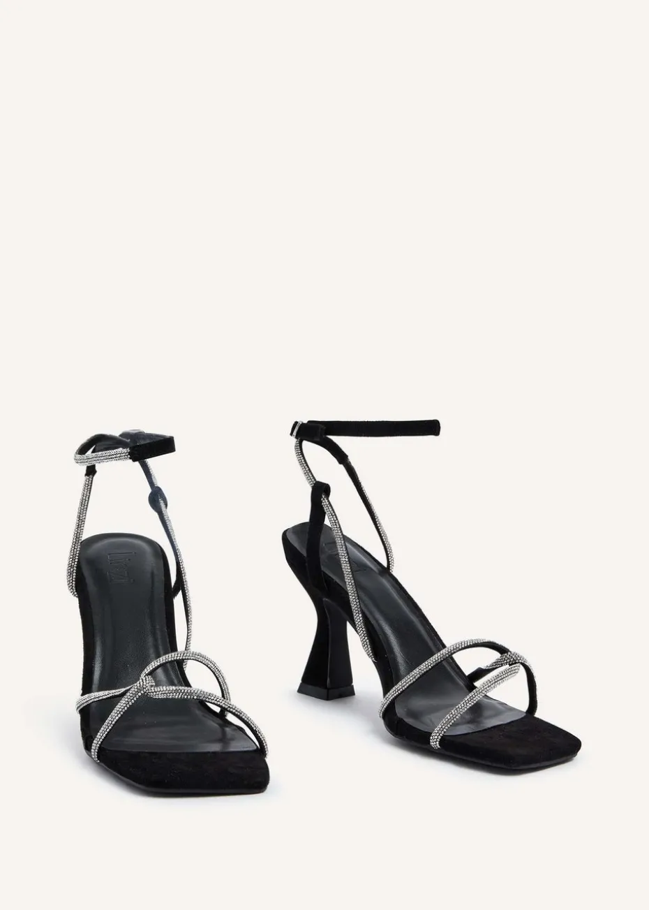 Linzi Entice Black Faux Suede Diamante Embellishes Strappy Heel