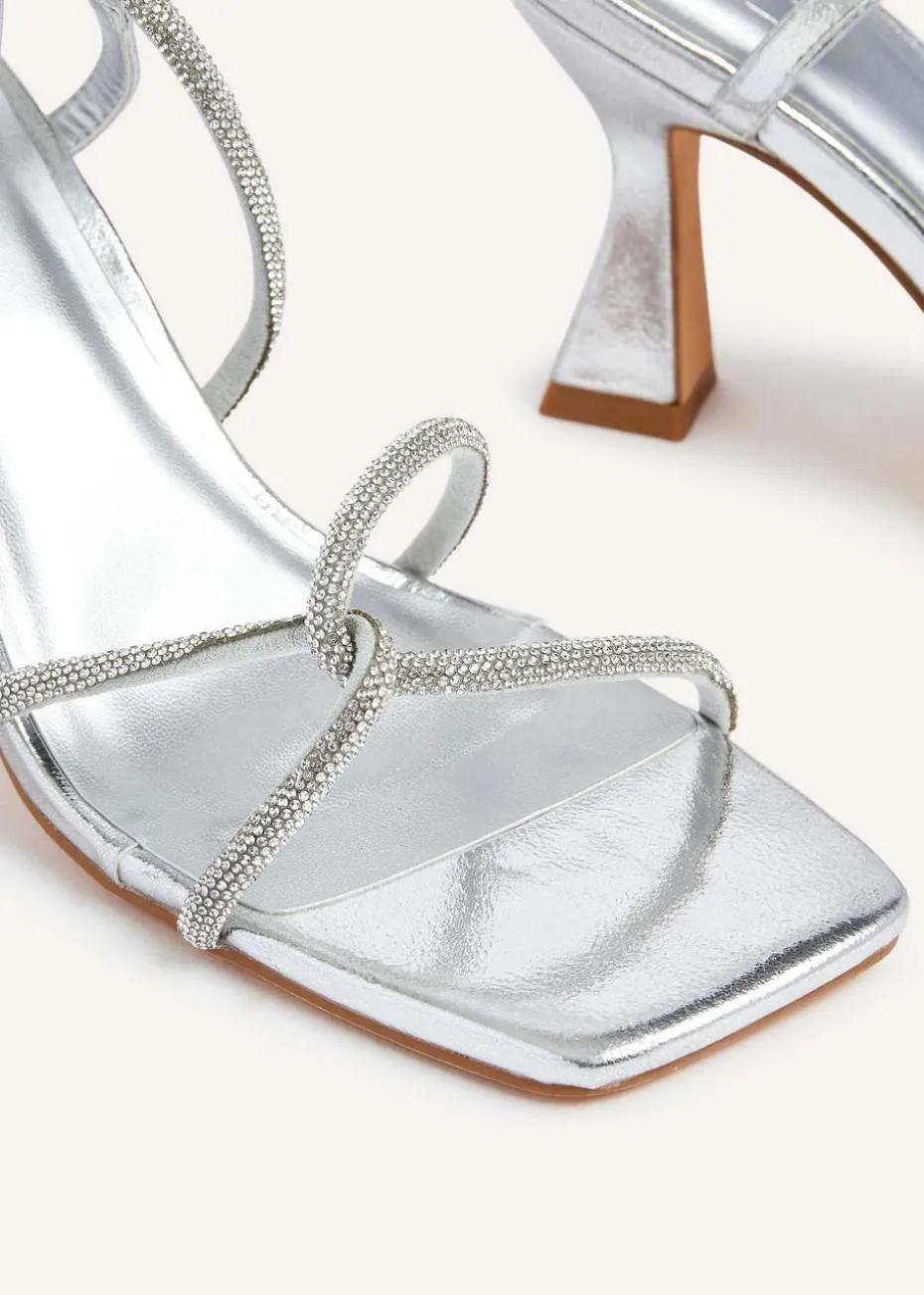 Linzi Entice Silver Faux Leather Diamante Embellishes Strappy Heel