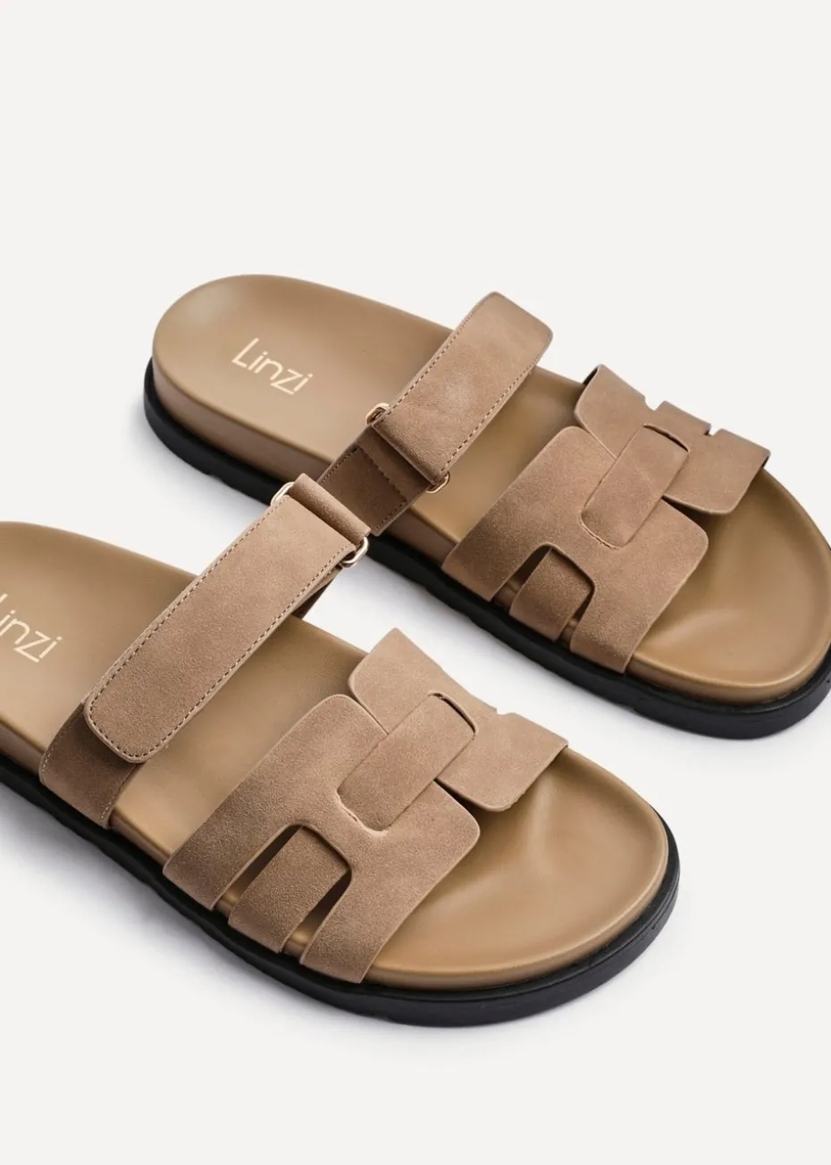 Linzi Essential Taupe Nubuck Leather Slip On Sandal