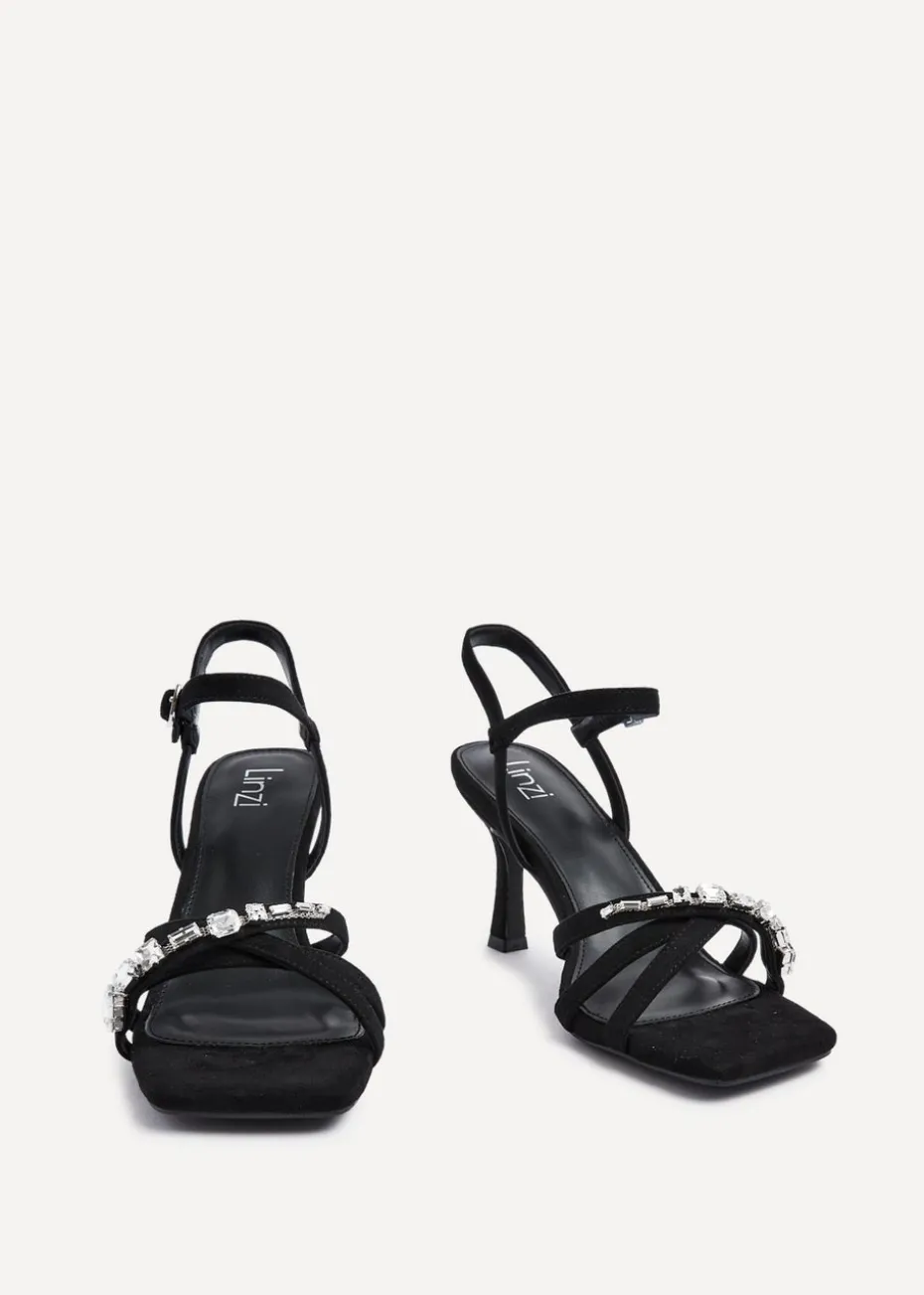 Linzi Eva Black Faux Suede Diamante Embellished Heels