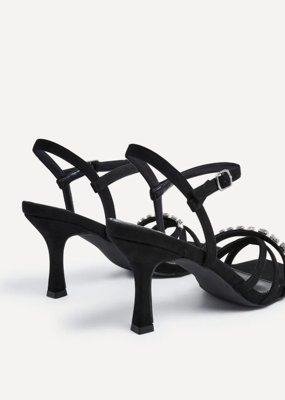 Linzi Eva Black Faux Suede Diamante Embellished Heels