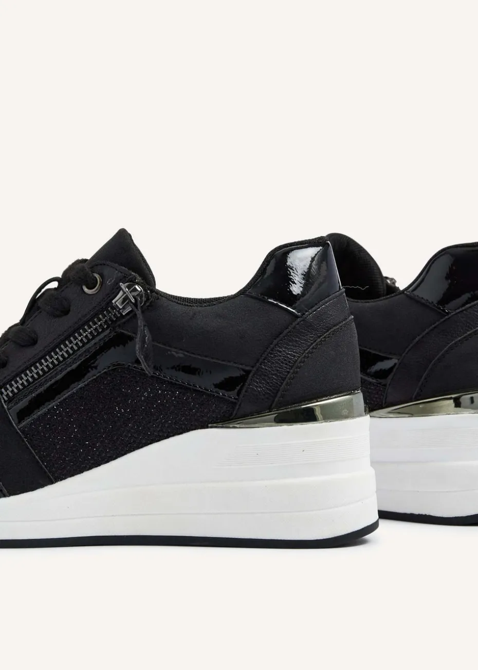 Linzi Everett Black Glitter Wedged Trainer