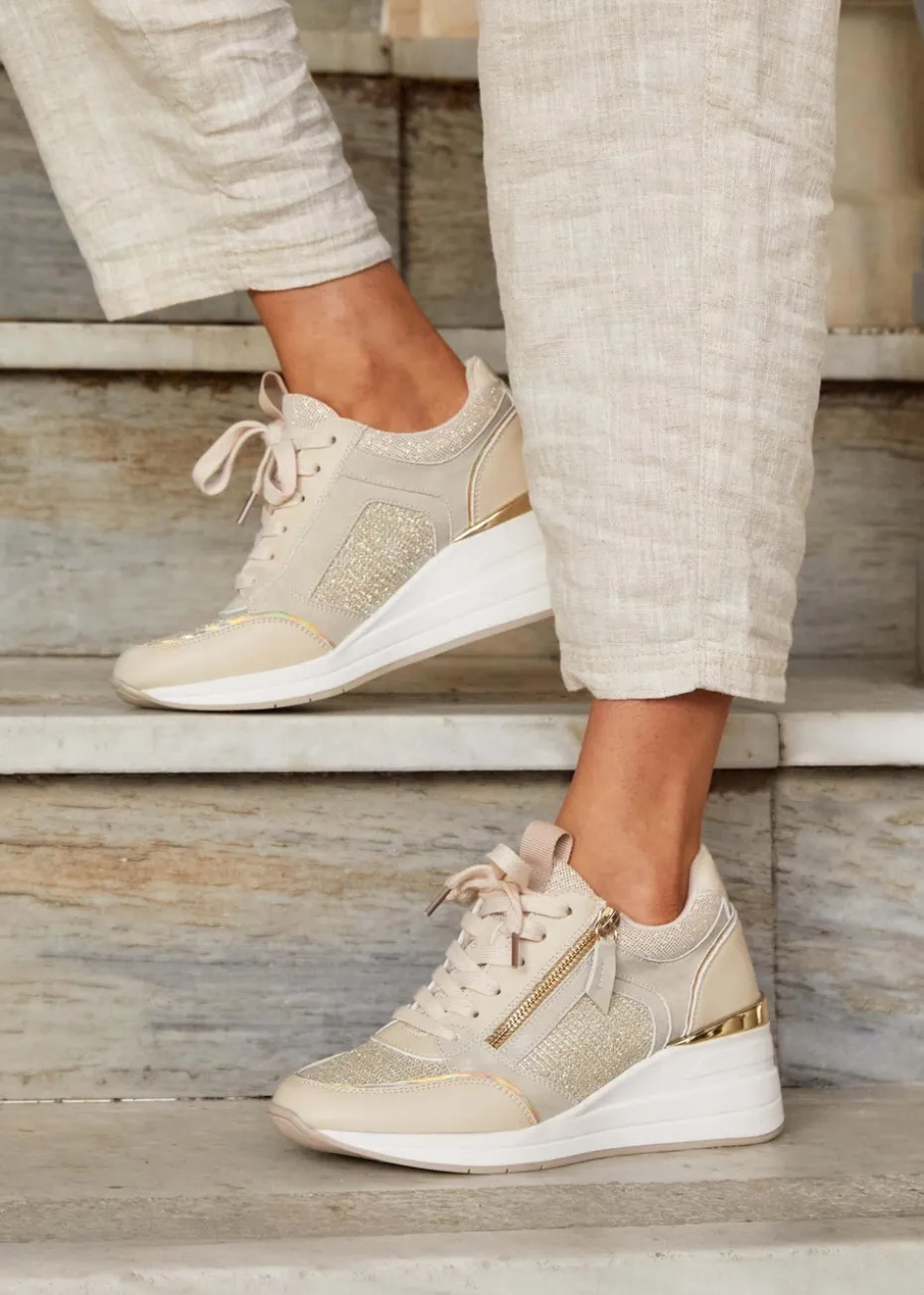 Linzi Everett Gold and Nude Wedged Trainer