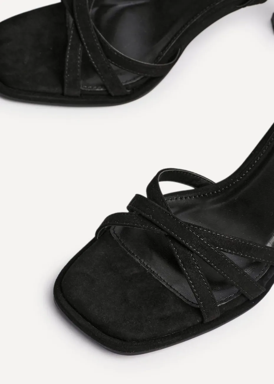 Linzi Faro Black Faux Suede Strappy Heeled Sandals