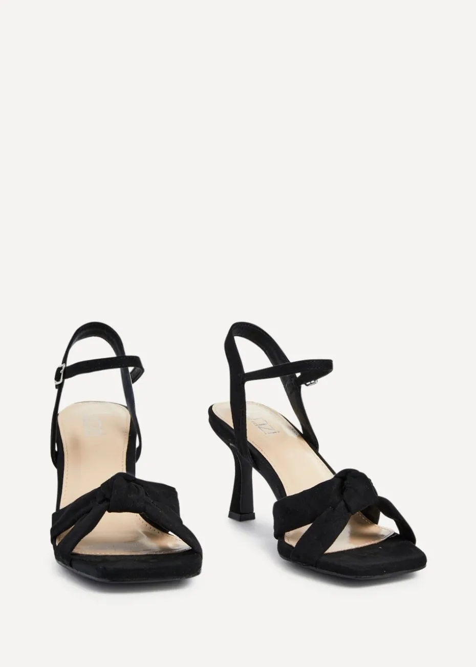 Linzi Favour Wide Fit Black Faux Suede Knotted Heeled Sandal
