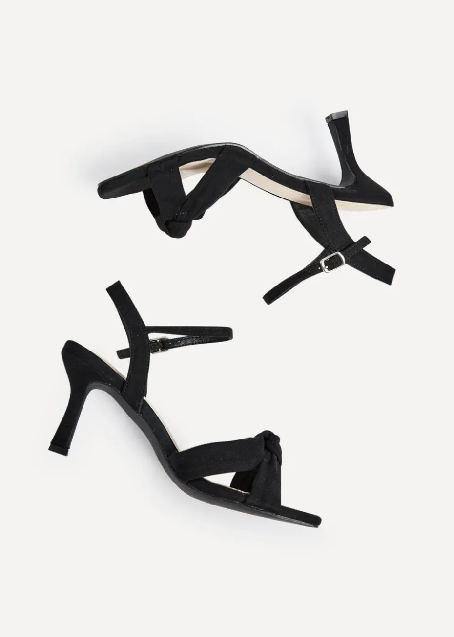 Linzi Favour Wide Fit Black Faux Suede Knotted Heeled Sandal