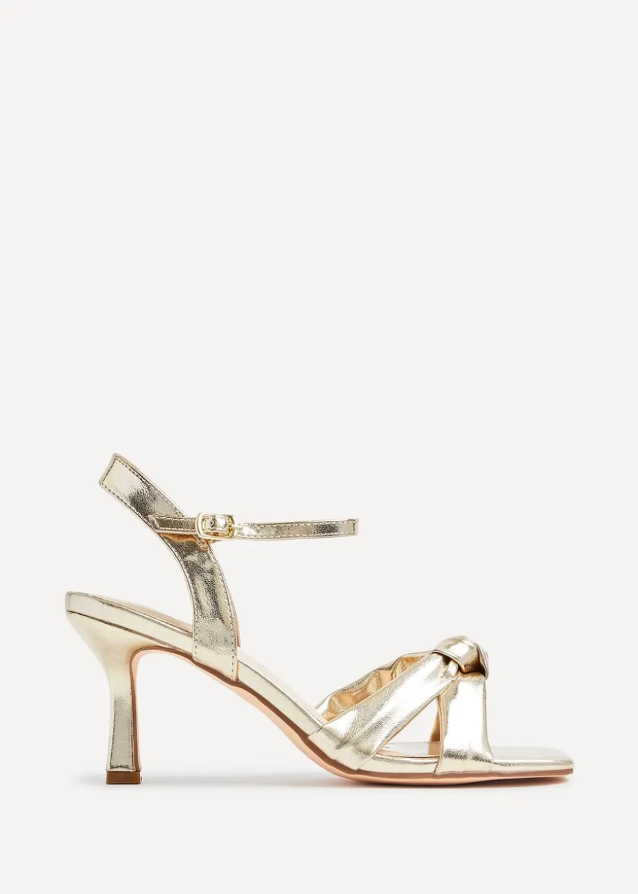 Linzi Favour Wide Fit Gold Faux Leather Knotted Heeled Sandal