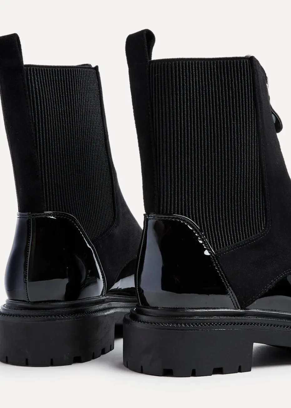 Linzi Franca Black Faux Patent & Suede Ankle Boots